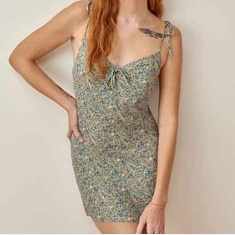 Reformation Chandler green floral mini dress